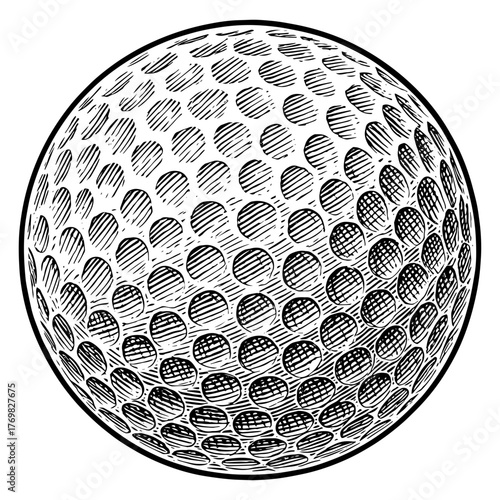 Vintage Golf Ball Illustration, Hand Drawn Engraving Style, Retro Etching Vector, Classic Black and White Sports Artwork Design