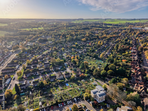 Aerial drone capture of Basingstoke town and centre on an autumnal day