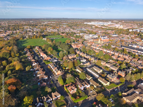 Aerial drone capture of Basingstoke town and centre on an autumnal day