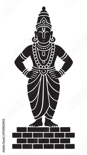 Black silhouette of Lord Vitthal standing on brick platform, traditional Indian devotional vector art