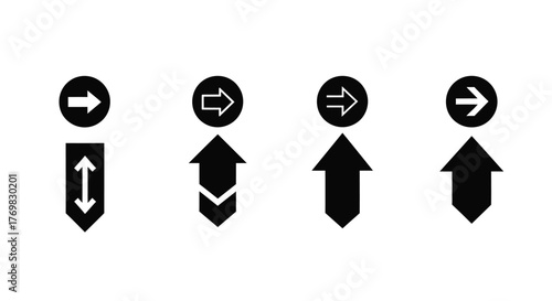 Collection of black arrow icons showing different directions and movement styles