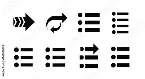 Collection of black symbols arrows curves and vertical lines design