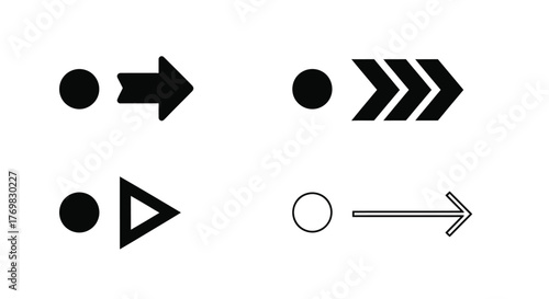 A collection of simple black arrow icons with varying shapes and styles