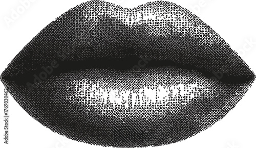 Halftone Lips Illustration – Vintage Engraved Anatomical Art