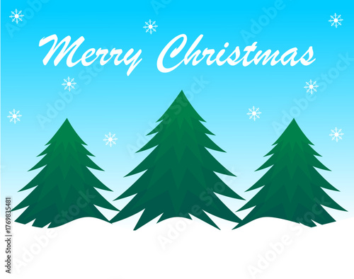 Christmas card with fir trees and snowflakes