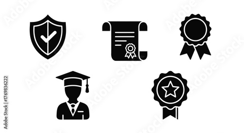Black silhouette icons representing graduation security and quality assurance