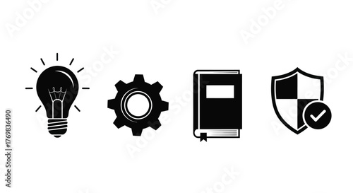 An illustration displaying an idea process learning and security icons