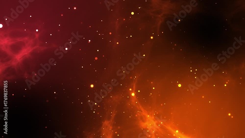abstract fiery nebula background with glowing red orange smoke and floating yellow particles for vfx and intros