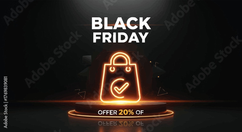 Black friday sale promotion with shopping bag and 20 off offer