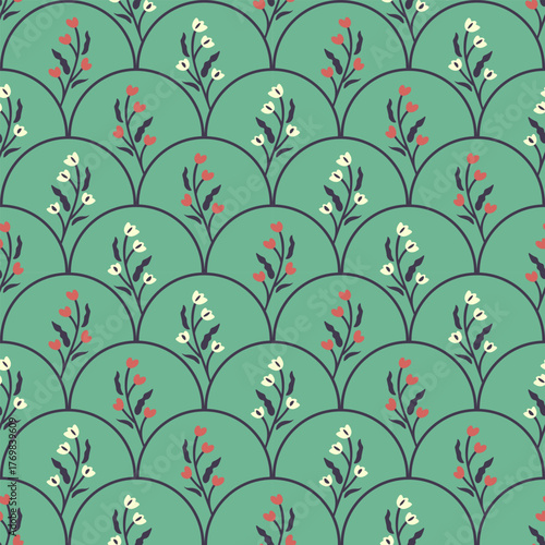 Seamless scales and flowers vector pattern