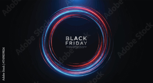 Futuristic black friday sale neon circle with glowing light effects