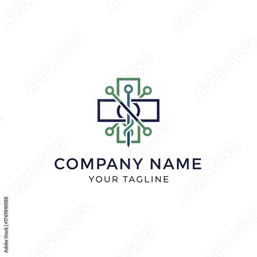 Digital Health Cross Logo with Circuit Board Elements.