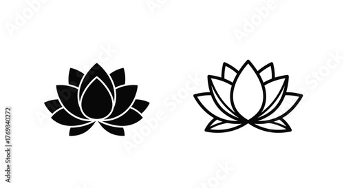 Two black and white lotus flower silhouettes on a white background