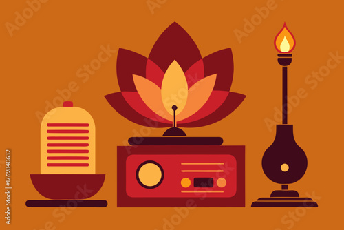 Vector illustration of an old wax candle with a burning hot yellow flame icon, a symbol of light and celebration for Christmas and Diwali festivals