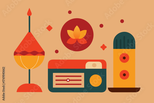 Red vintage radio and microphone object illustration design with music icon vector symbol