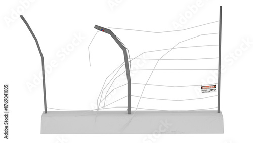 Broken fence section in a public area needing repair