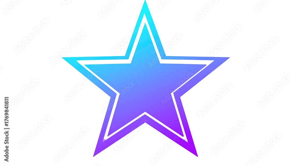 Fototapeta premium Gradient star with outlined edges in cyan, blue, and purple, isolated against a black background
