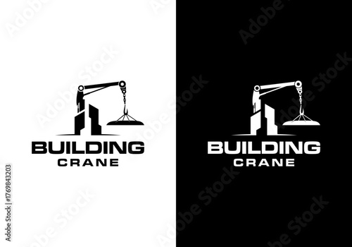 vector icon logo of building and crane. construction and real estate development logo