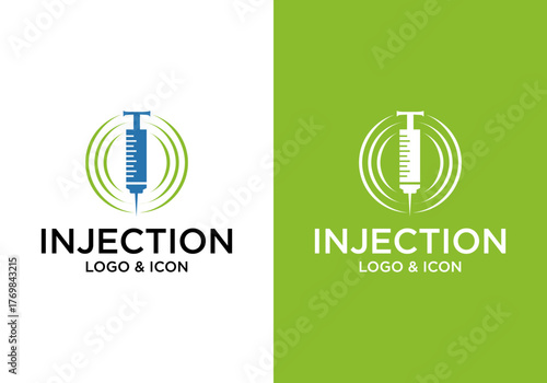 Vector medical logo icon design of syringe, injection