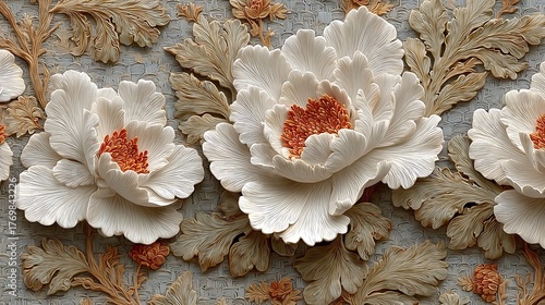 Beautiful ornamental flower plaster carving high resolution picture