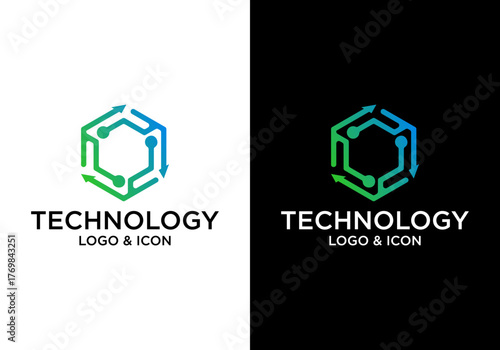technology hexagon logo icon design vector
