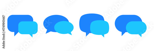 blue speech bubble icon set. chat bubbles icon, speech balloons representing communication, messaging, conversation, dialogue. Ideal for app interfaces, social media communication apps