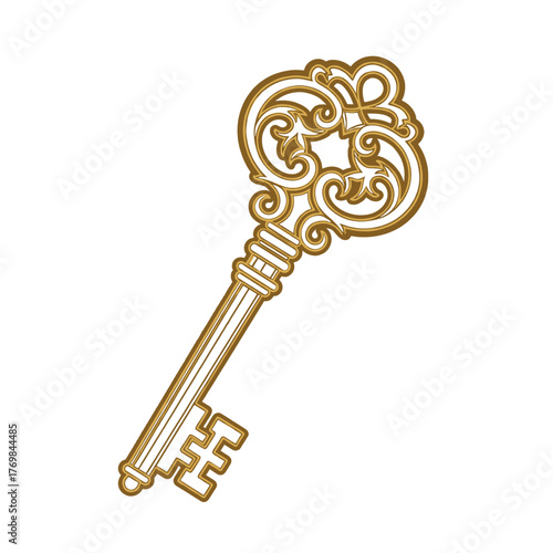 Gilded Ornate Key, Enamel Style Secret Symbol