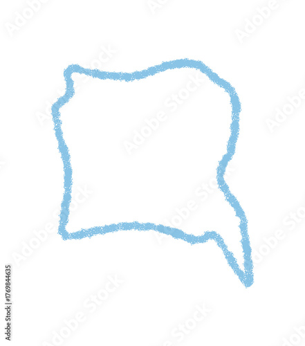 Blue crayon squiggle speech balloon outline forms a playful chat icon in circle shape. The speech balloon outline in hand drawn graphic style gives the message a unique and creative look, perfect for