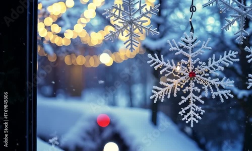 This enchanting video features a winter scene filled with shimmering snowflakes gently falling against a backdrop of soft, glowing lights. The atmosphere evoked is cozy and magical, showcasing the ser