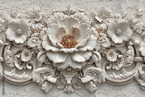 Elegant white floral relief artwork high resolution picture