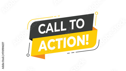 Call to action banner, yellow and black geometric speech bubble design, marketing and campaign motivation concept, modern isolated vector illustration on white background