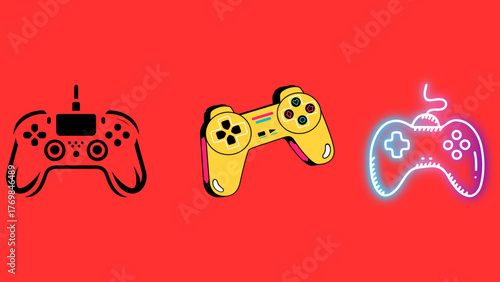 Vector illustration of gamepads for console gaming with joystick and control buttons for entertainment