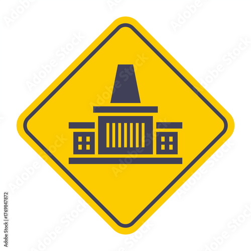 Black icon of a factory with a pipe. Flat illustration.
