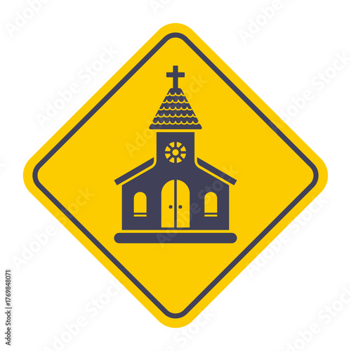 Christian church icon with a cross. Flat illustration.