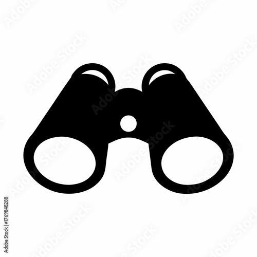 Simple black binoculars image on a white background for clear visual identification