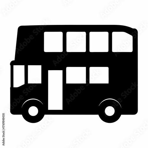 Silhouette image of a double decker bus with a simple design