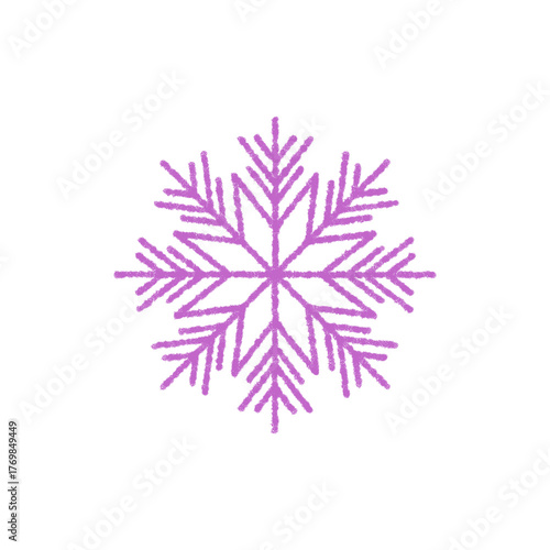 Purple crayon snow flake symbol ornament with icy and cold winter mood. Frost in xmas theme. Element for snowflake illustration, this snow and ice motif brings decorative touch perfect for holiday