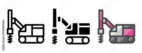 Multipurpose drill rig vector icon in outline, glyph, filled outline style. Three icon style variants in one pack.