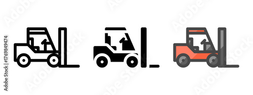 Multipurpose forklift vector icon in outline, glyph, filled outline style. Three icon style variants in one pack.