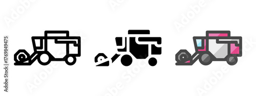 Multipurpose harvester vector icon in outline, glyph, filled outline style. Three icon style variants in one pack.
