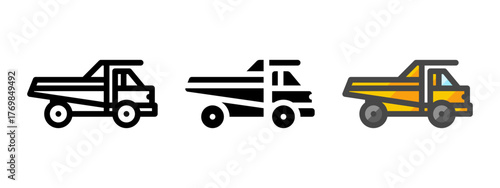 Multipurpose off highway truck vector icon in outline, glyph, filled outline style. Three icon style variants in one pack.