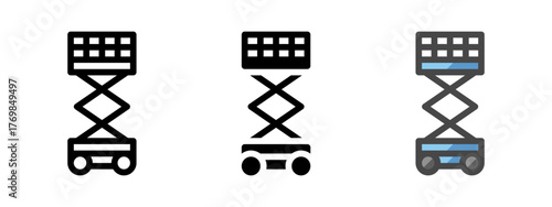 Multipurpose scissor lift vector icon in outline, glyph, filled outline style. Three icon style variants in one pack.