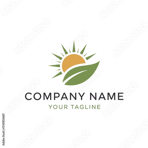 Sun and Leaf Logo Design for Eco-Friendly Company Branding.