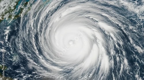 Hurricane Eye Viewed from Satellite Aerial image of a hurricane forming over the ocean concept of weather, climate, and natural disaster