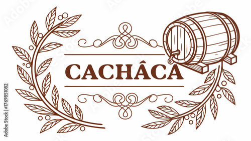 Authentic cachaça brazilian rum spirit drink distilled sugar cane barrel aged beverage vintage vector art