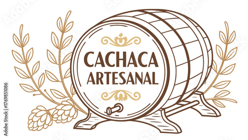 Cachaca barrel logo design for artisanal brazilian rum branding and distillery product label template vector