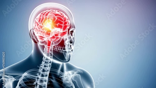 Human Brain Anatomy with Neural Activation concept of neurology and cognitive science