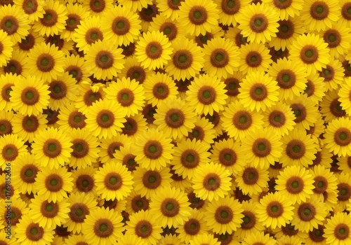 Seamless vibrant yellow and gold floral pattern composed of dense repeating stylized sunflower heads creating a warm background texture ,wallpaper ,seamless ,artistic