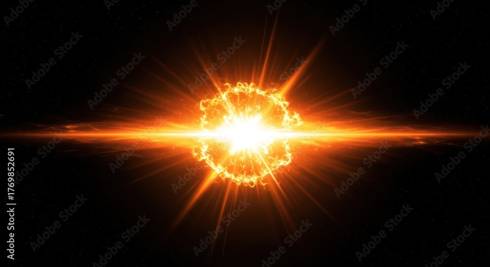 Fototapeta premium Intense cosmic energy burst showing a powerful solar flare or celestial ignition, abstract representation of extreme heat and light ,nebula ,intensity ,explosion