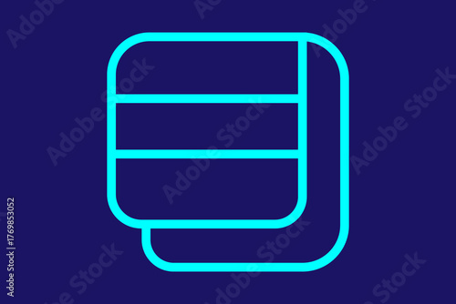 The image shows a blue outline icon of folded towels, represented by a rectangular shape with two horizontal lines dividing it into sections, set against a dark blue background.